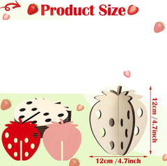 Illustration of strawberry-shaped products with measurements on a light green background