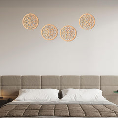 Bedroom with decorative wall art above a bed