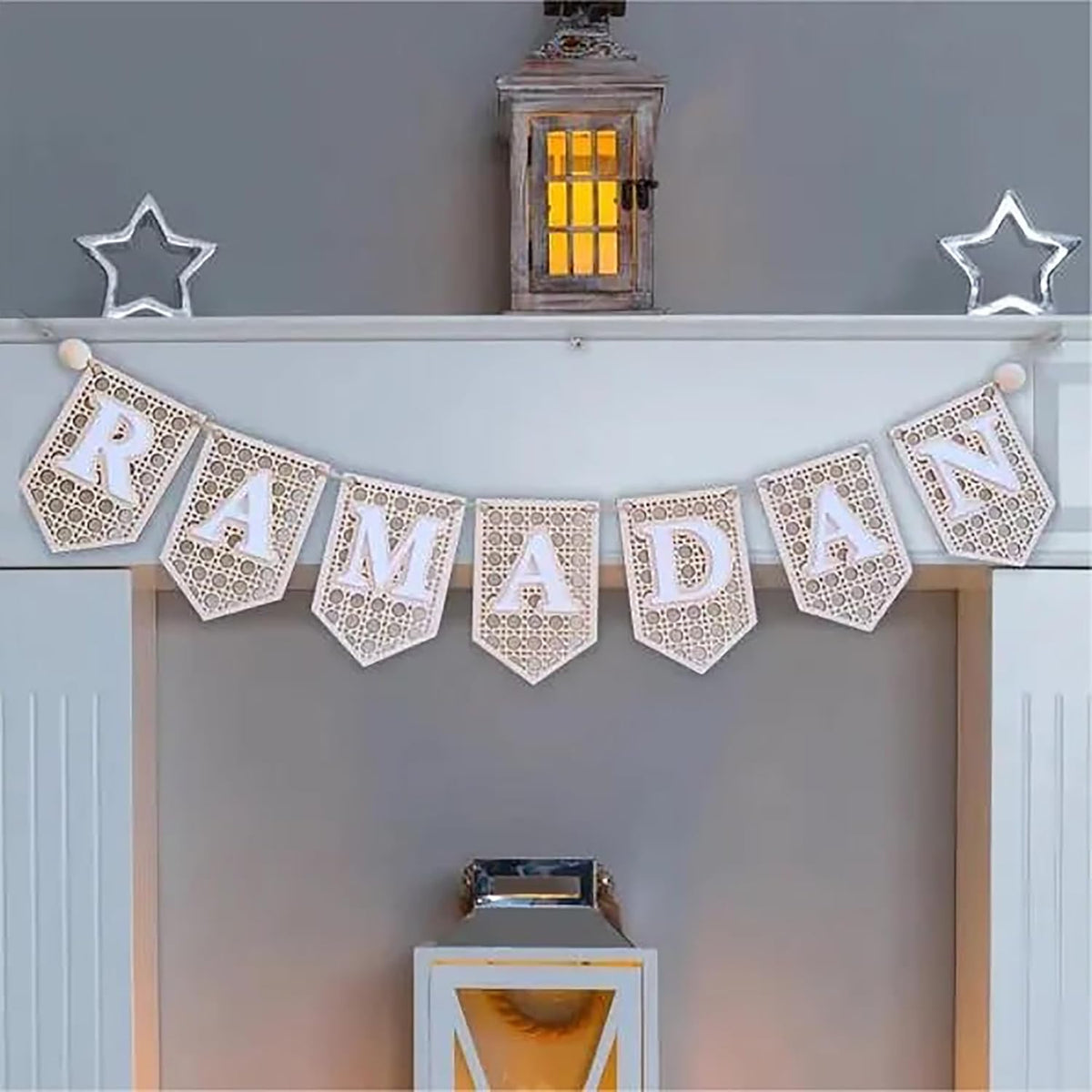 Cliths Ramadan Banner Wood Beads & Acrylic Decor Handmade Islamic Wall Sign Party Home Decor