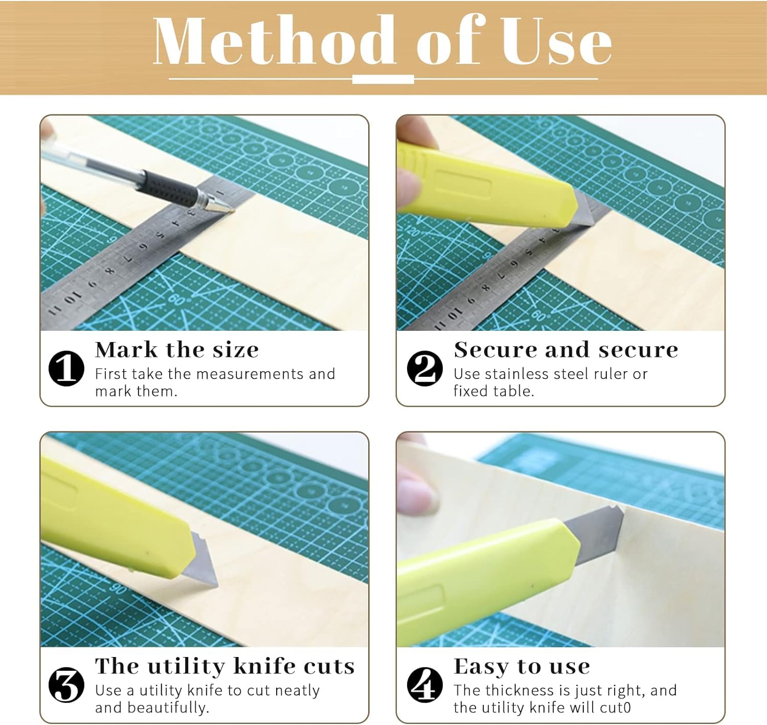Instructions on using a utility knife with a cutting mat
