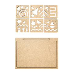 Set of wooden stencils with various shapes on a white background