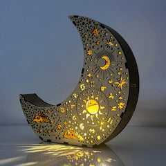 Cliths Wooden Moon Tealight Holder Ramadan Eid Night Light 3D Sun & Star Design Table Decor