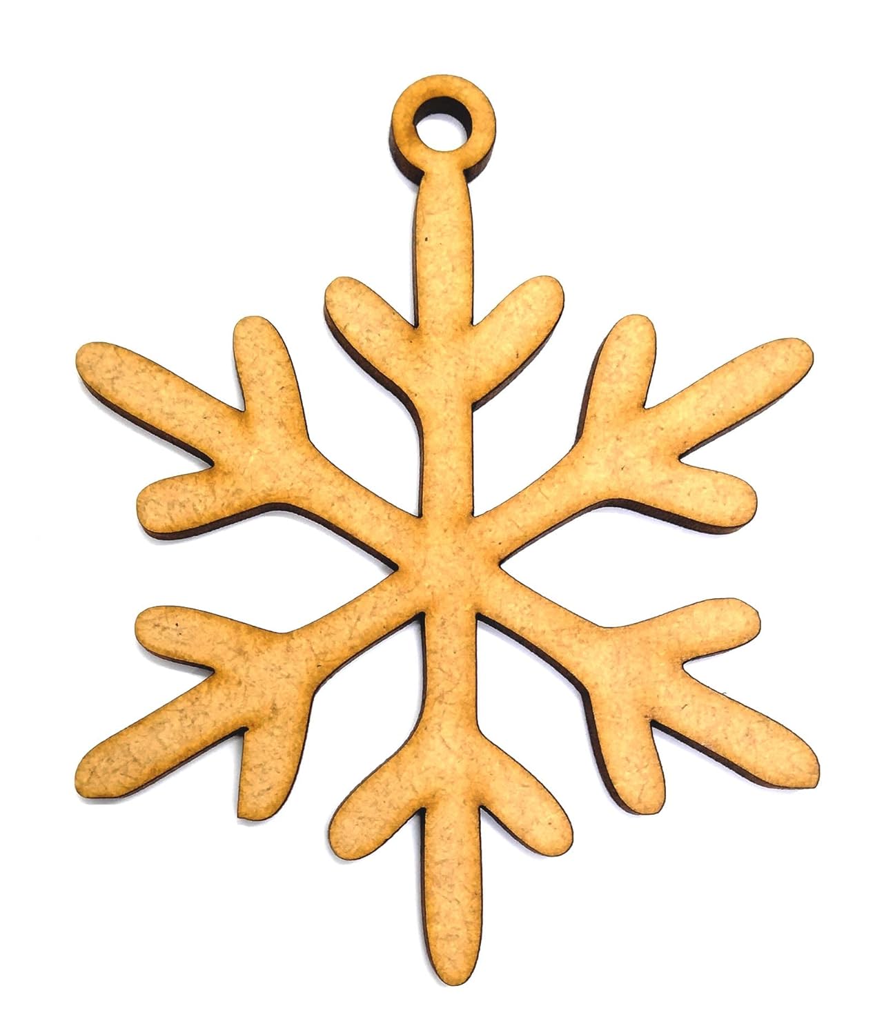 Wooden snowflake ornament on a white background