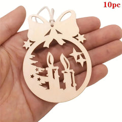 Wooden ornament with cut-out design of candles and stars held in a hand.