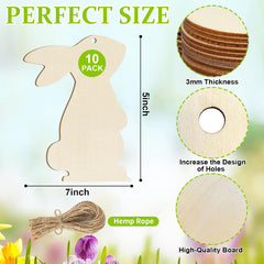 Wooden bunny shapes with measurements and details on a floral background