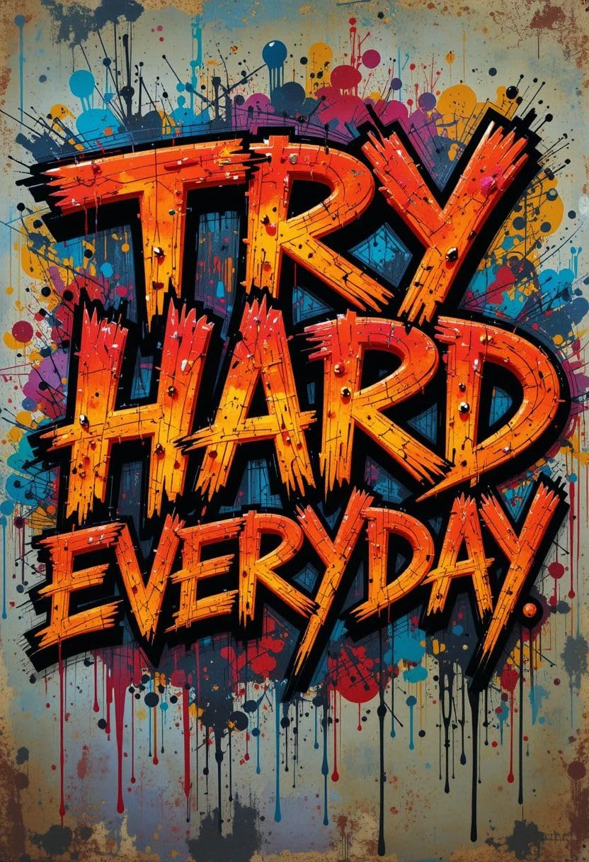 Try Hard Everyday Metal Print - 8x12 Inches Glossy Aluminum Quote for Office & Living Room - American Elm