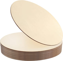 Stack of round wooden boards on a white background