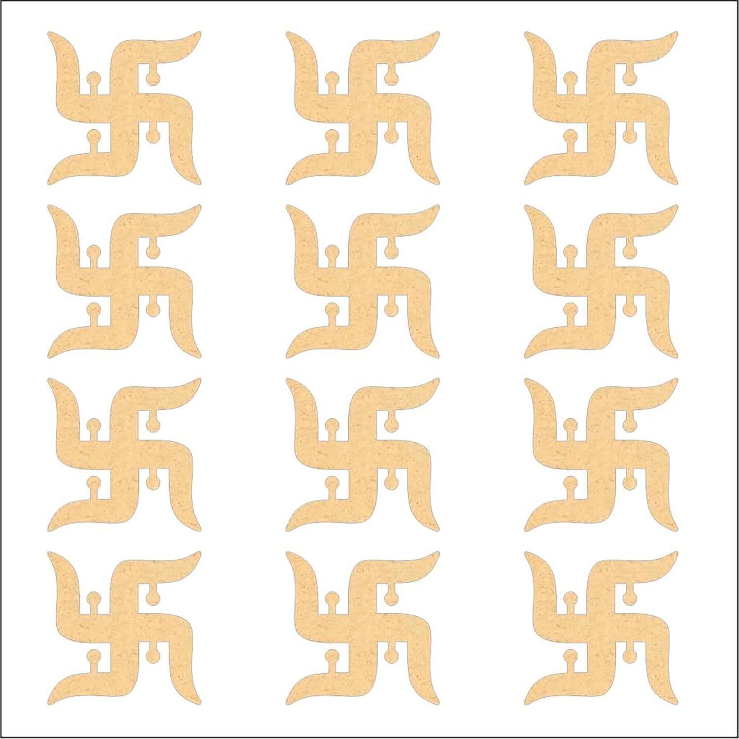 Repeating pattern of a yellow swastika symbol on a white background