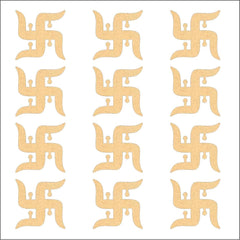 Repeating pattern of a yellow swastika symbol on a white background