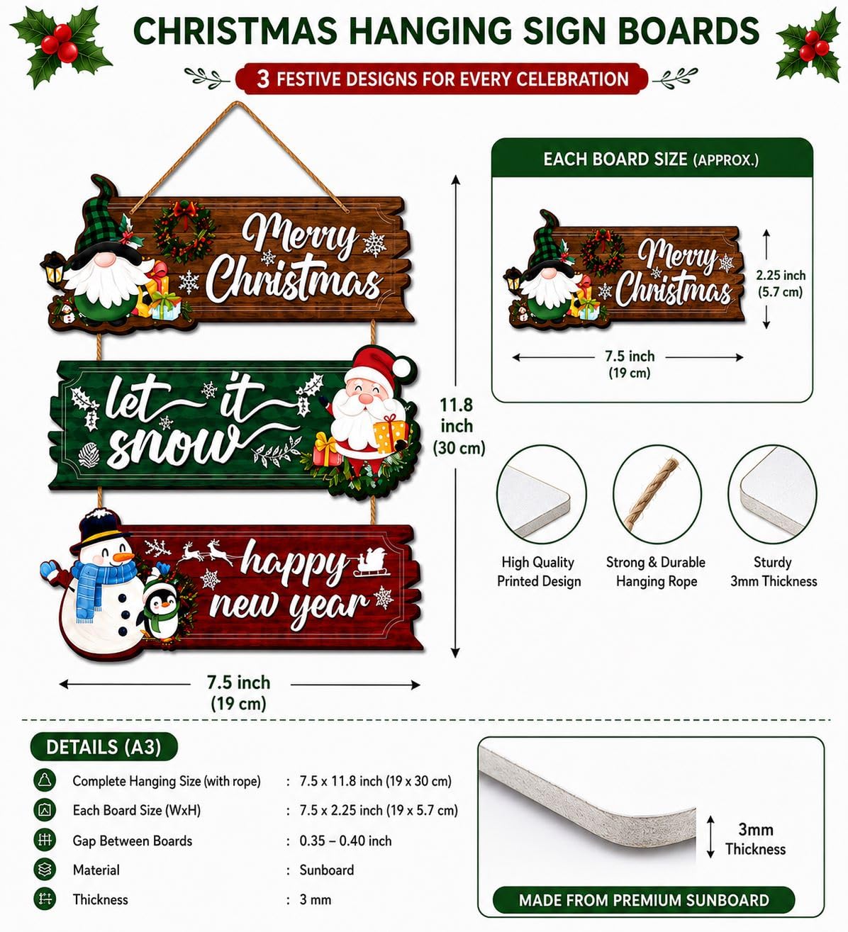 printed Sunboard Christmas hanging decoration