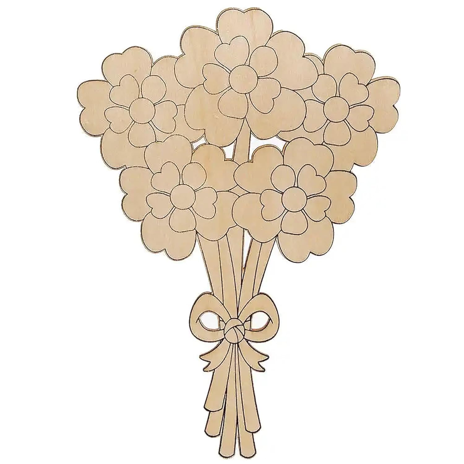 Wooden flower bouquet decoration on a white background