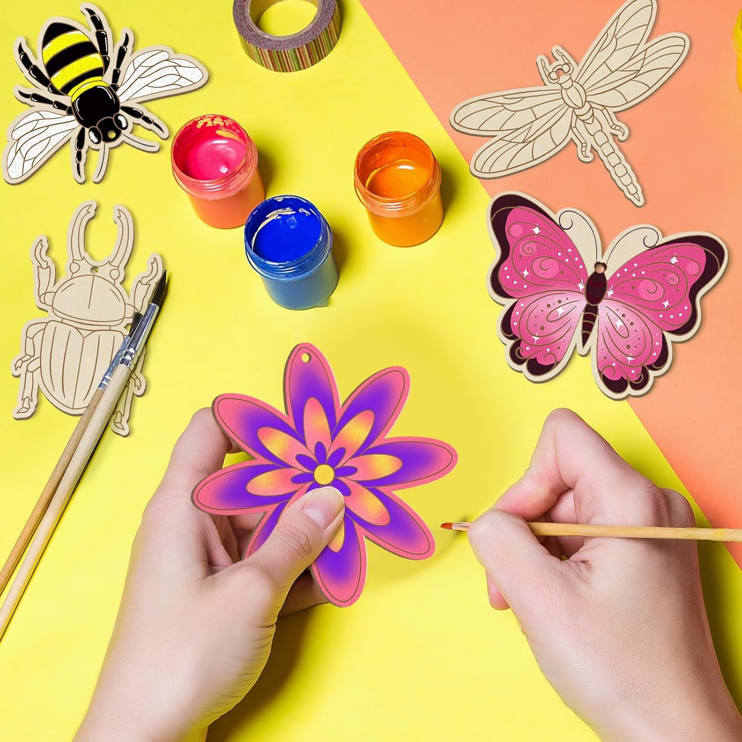 unfinished wooden insect cutouts