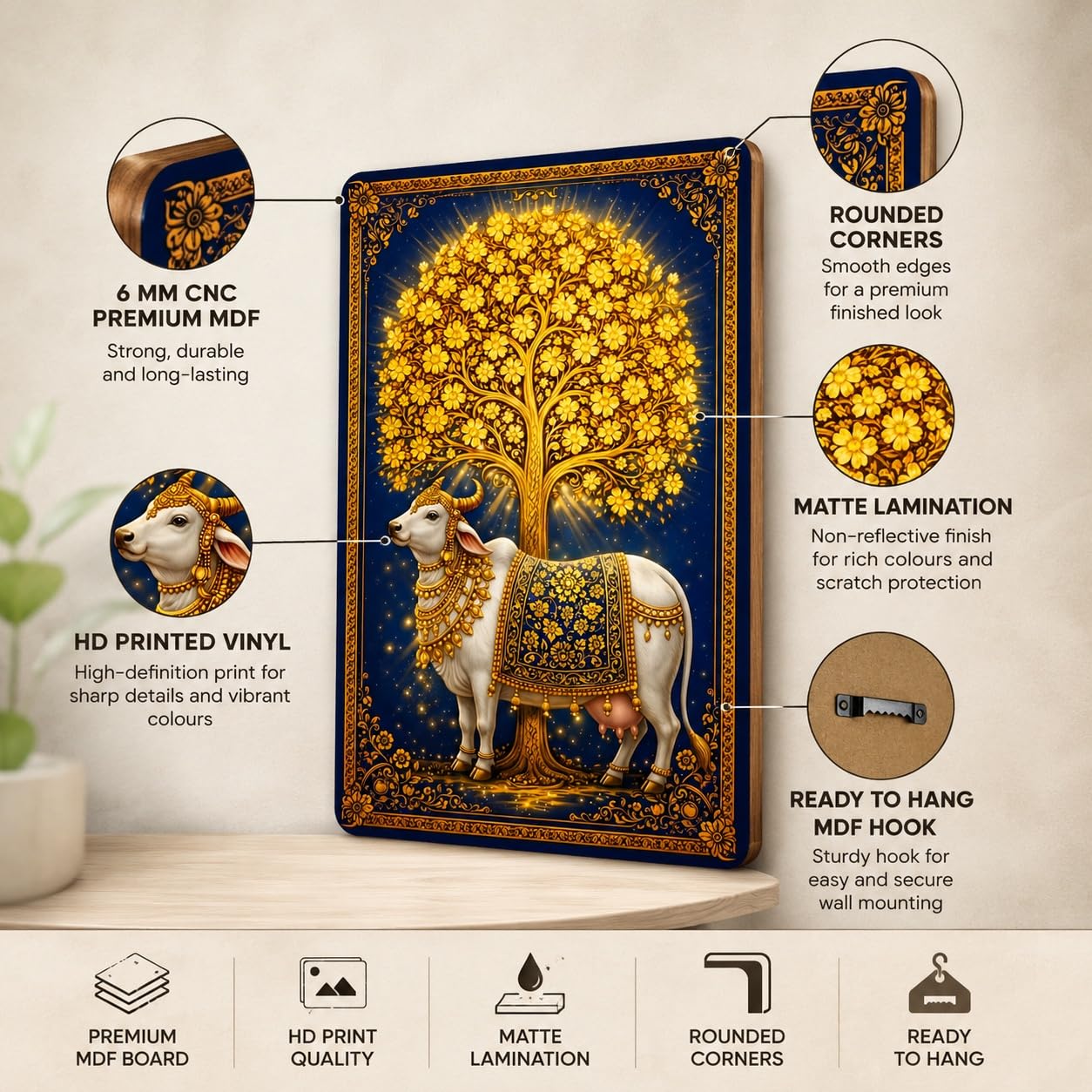 kamdhenu cow traditional wall painting