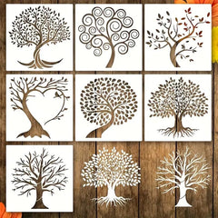 Cliths 7 Pcs Tree of Life Stencil Templates Reusable Plastic Art Templates with Separate Designs for Painting Walls, Wood, Canvas, Fabric, DIY Crafts, and Home Decoration