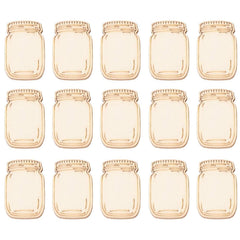 Set of 16 clear glass jars with metal lids on a white background