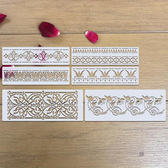Pack of 6 Reusable Border Painting Stencils, Cherry Blossom, Moroccan & Greek Decorative Patterns for Wall Art, Crafts, Cliths
