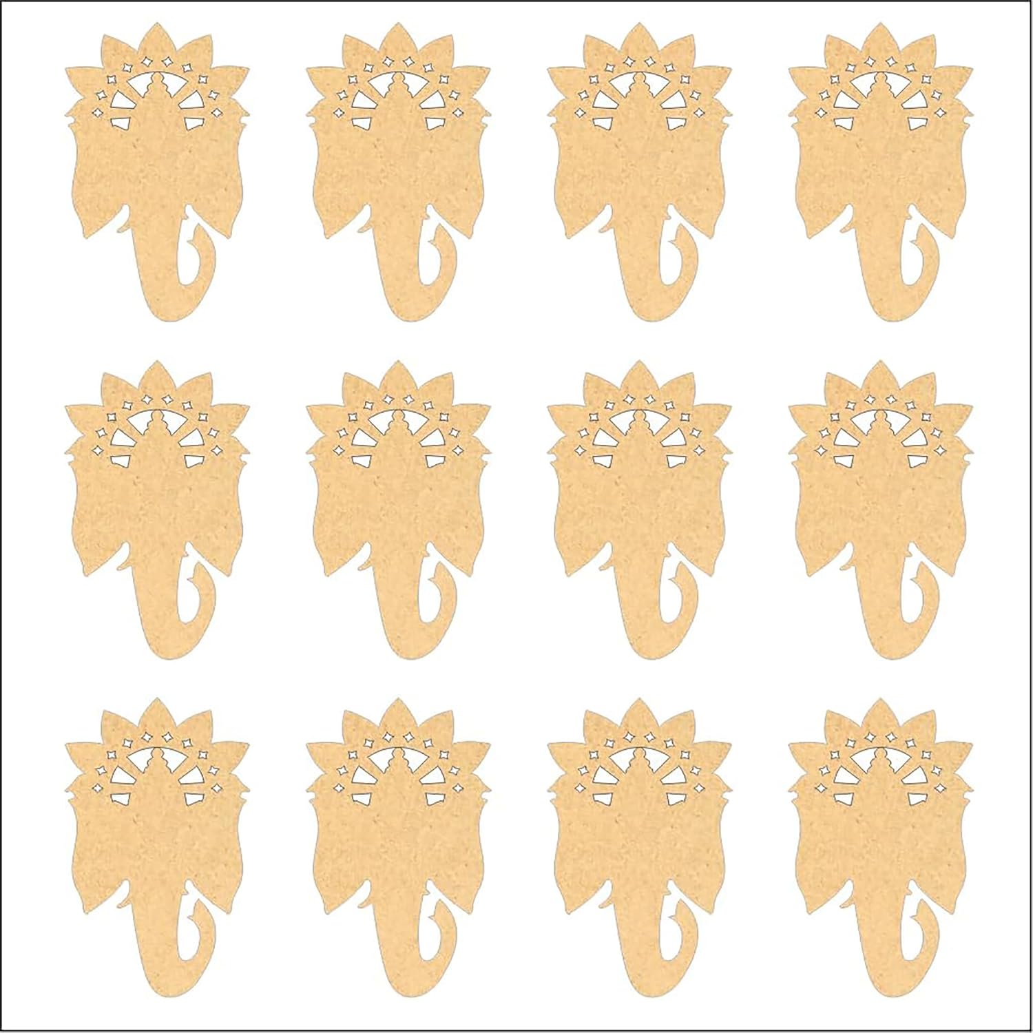Set of gold elephant-shaped decorative items on a white background