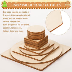 American Elm 48 Pcs Wooden Cutouts MDF Squares & Circles for Christmas Decor & Wood Art Projects
