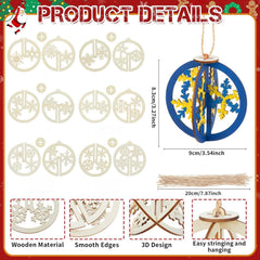 Cliths 36Pcs DIY Christmas Wooden Ornaments 3D Unfinished Wood Crafts to Paint Blank Snowflake Cutouts for Xmas Tree Hanging Decorations