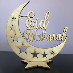 Cliths Ramadan Mubarak Wooden Sign Freestanding Islamic Decor Eid Table Display DIY Unfinished