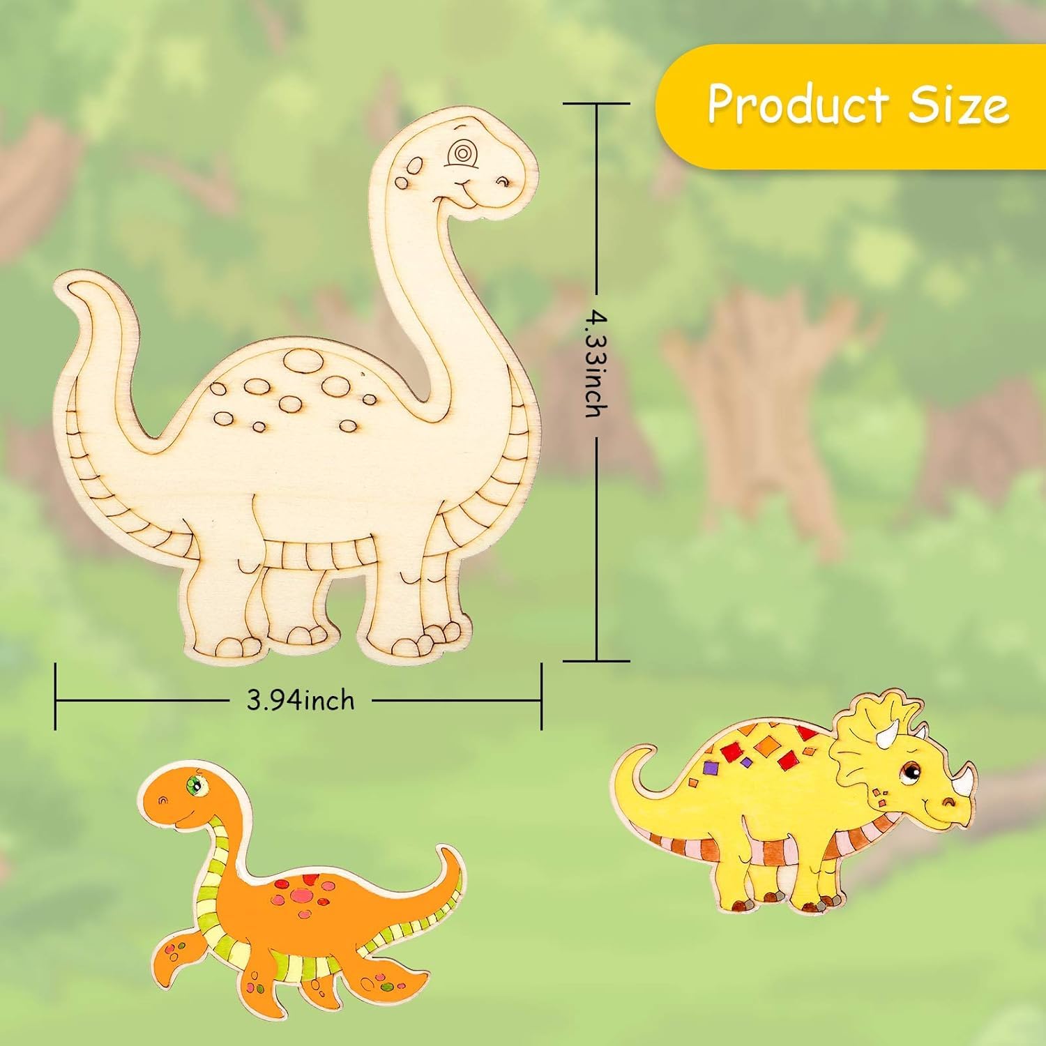 Illustrations of dinosaurs with measurements on a green background