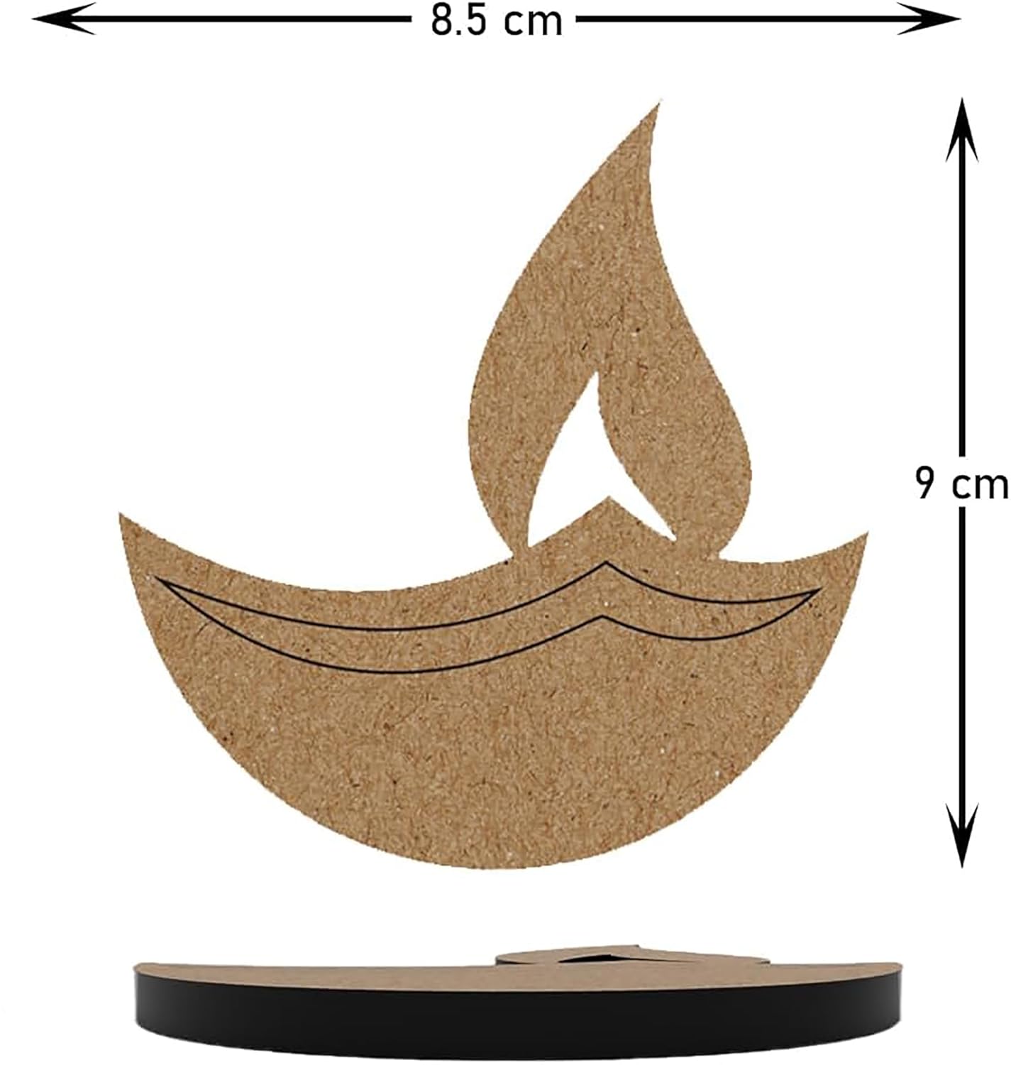 Wooden boat-shaped coaster with dimensions on a white background