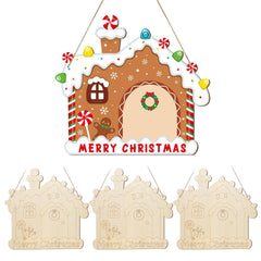Decorative gingerbread house Christmas ornament with 'Merry Christmas' text on a white background.