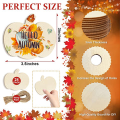 Autumn-themed wooden boards with measurements and details on a colorful leaf background