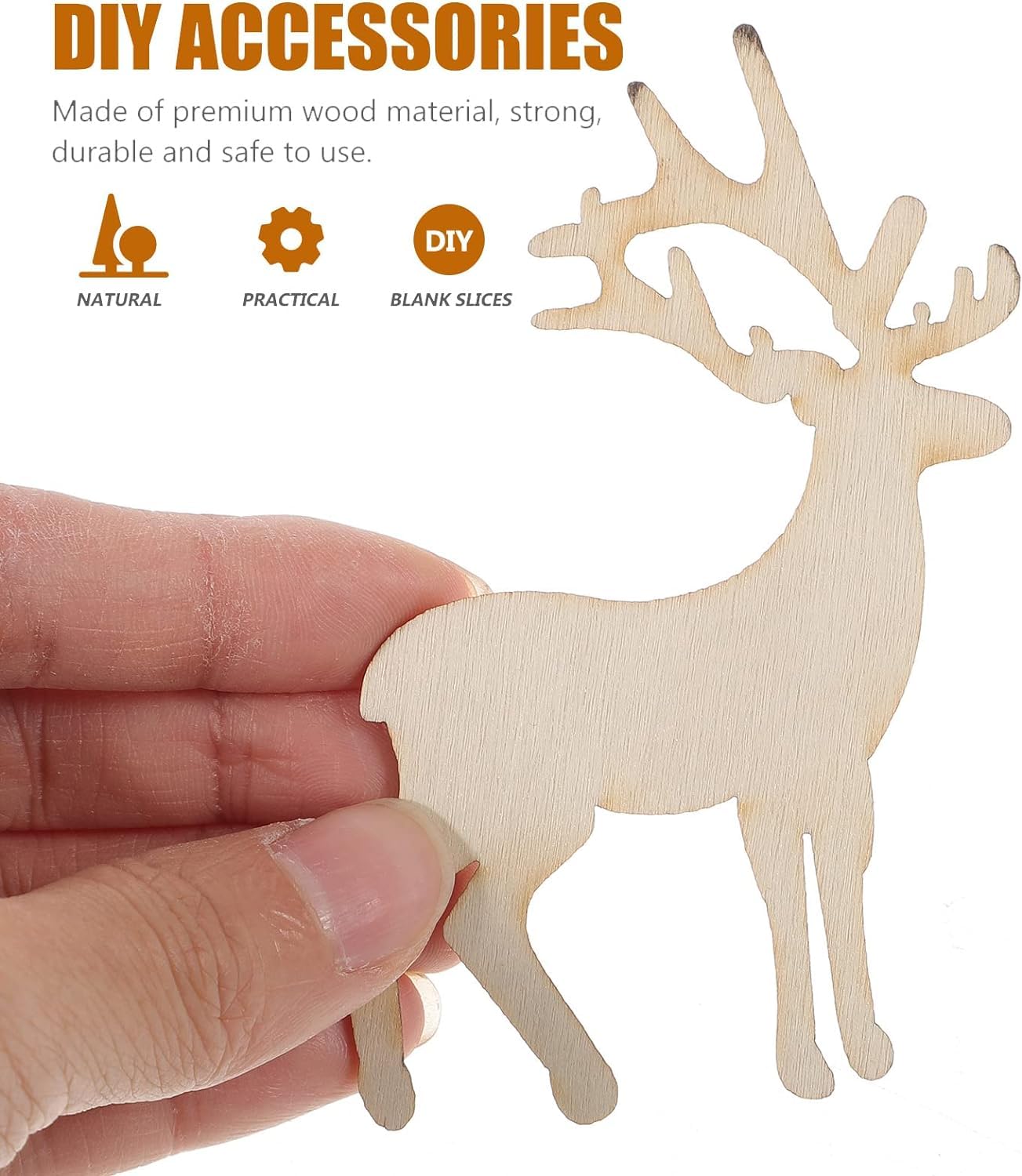 Wooden deer accessory held by a hand with text about DIY accessories.