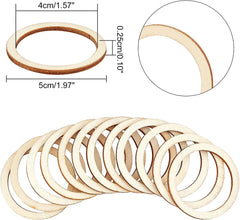 Wooden rings with measurements on a white background