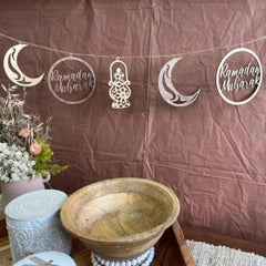 Cliths Pack of 5 Wooden Ramadan Decoration DIY Banner Set Stars Moon & Lantern Eid Mubarak Islamic Gifts