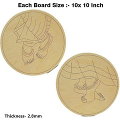 Cliths Radha Krishna Feet Wooden Boards 2 Pack Round Pre-Marked MDF Cutouts for Divine DIY Art