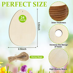 Wooden Easter egg-shaped boards with measurements and details on a floral background