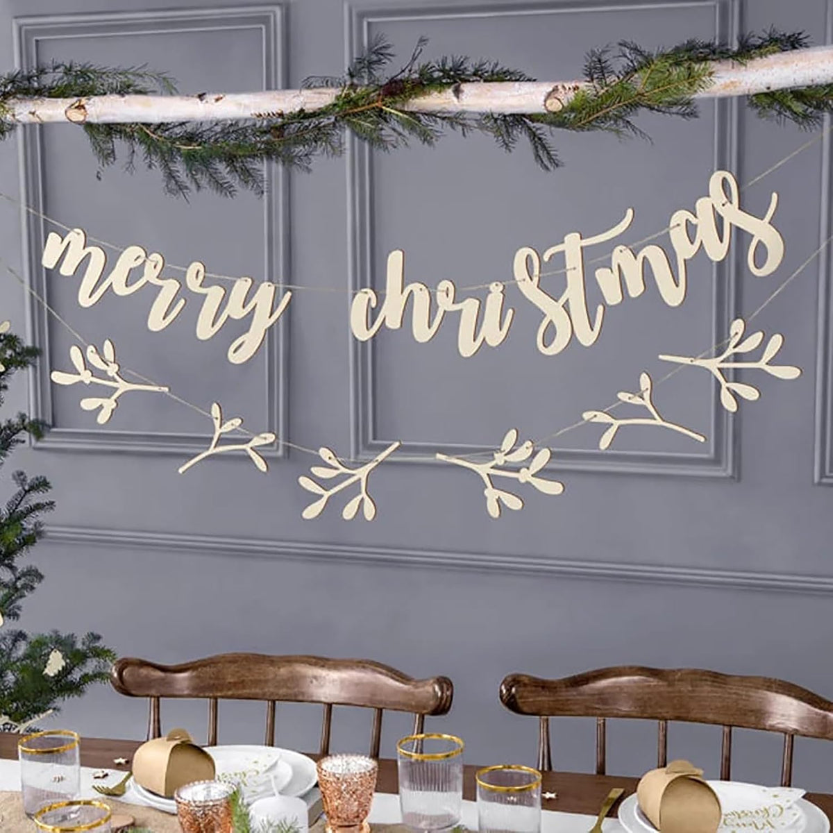 Cliths DIY Wooden Merry Christmas Banner Holiday Sign with Hanging Rope Customizable Xmas Decor