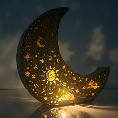 Cliths Wooden Moon Tealight Holder Ramadan Eid Night Light 3D Sun & Star Design Table Decor