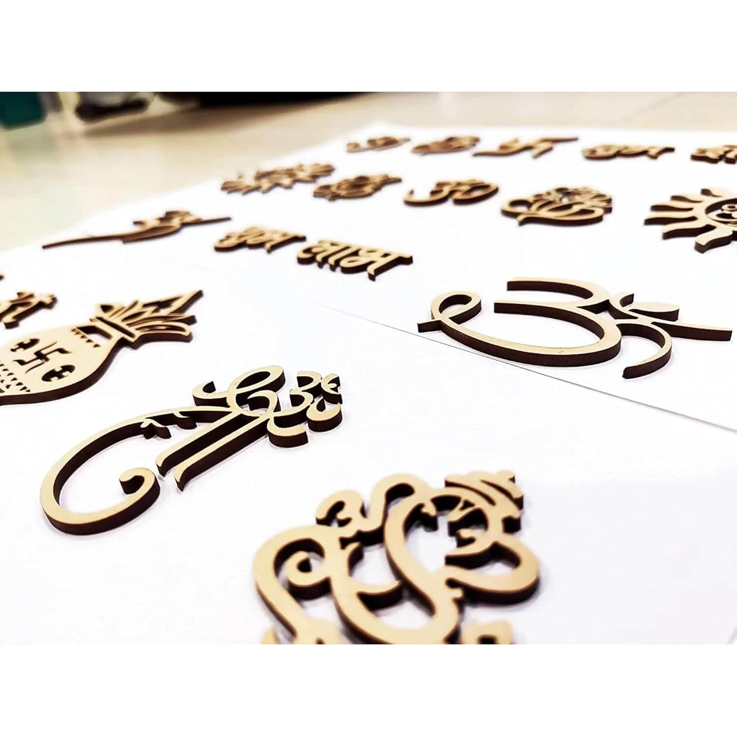 Wooden decorative letters on a white surface