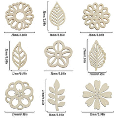 Set of decorative wooden shapes with measurements on a white background