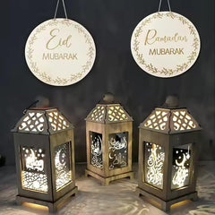 Cliths Set of 2 Ramadan Decorations Wooden Ramadan Mubarak & Eid Mubarak Hanging Ornaments Islamic Door Sign