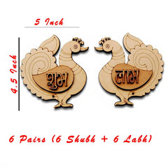 Wooden bird-shaped items with engraved text, shown with measurements and quantity information.