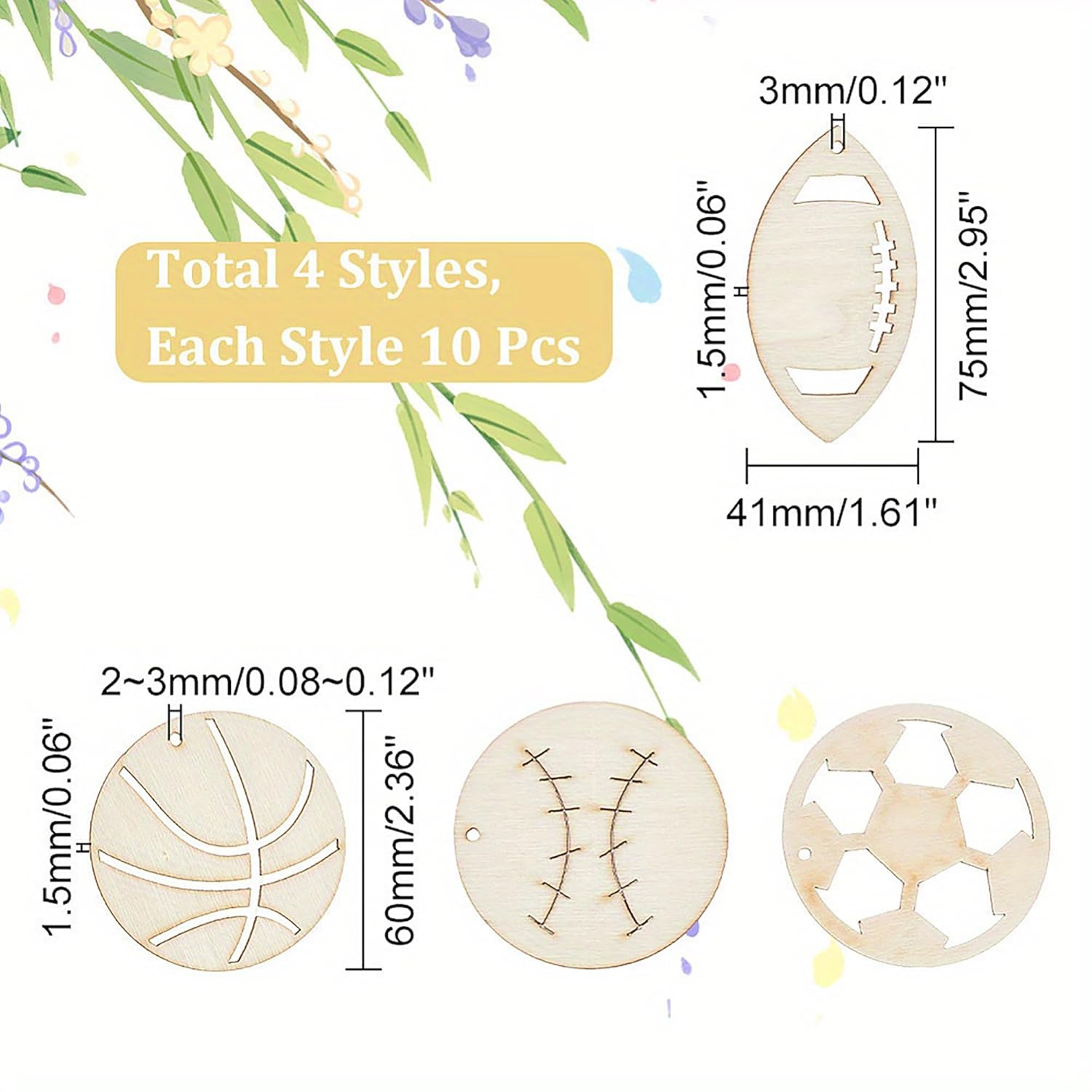 Wooden cutouts with measurements and styles on a decorative background