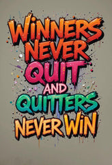 American Elm Motivational Wall Art - Winners Never Quit And Quitters Never Win Metal Print - 8x12 Inches Glossy Aluminum Quote for Office & Gym
