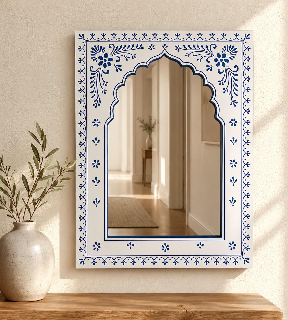 white blue jharokha mirror wall hanging