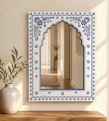 white blue jharokha mirror wall hanging