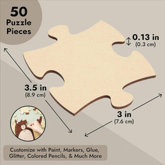 Wooden puzzle piece with measurements and customization options on a gray background