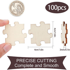 Cliths Set of 100 Blank Wooden Jigsaw Puzzles Square Pieces for DIY Crafts Interlocking Craft Puzzles