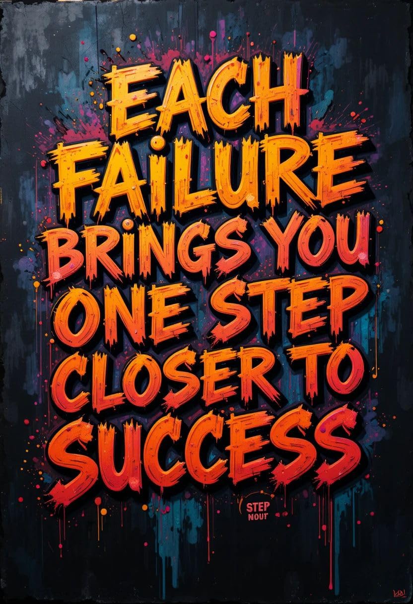 Each Failure Brings You One Step Closer To Success Metal Print - 8x12 Inches Glossy Aluminum Quote for Office & Room - American Elm