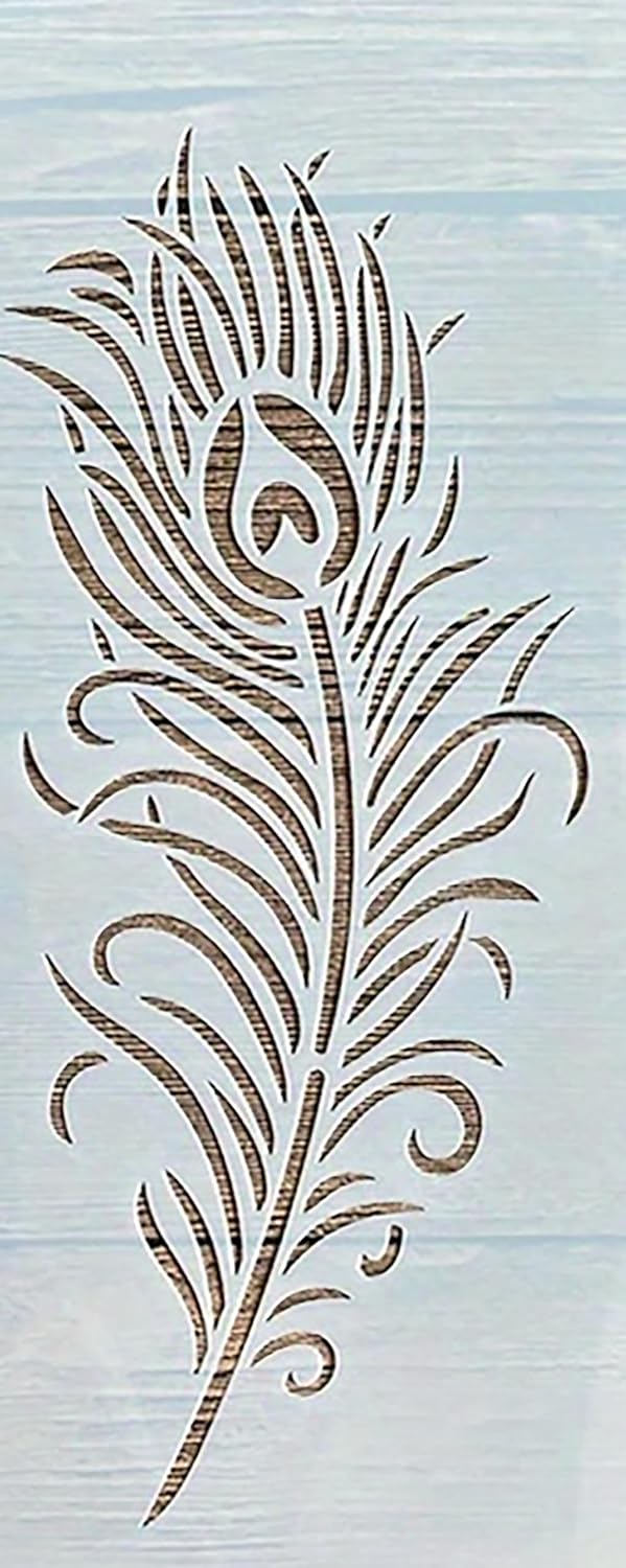Decorative feather design on a light blue background