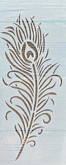 Decorative feather design on a light blue background