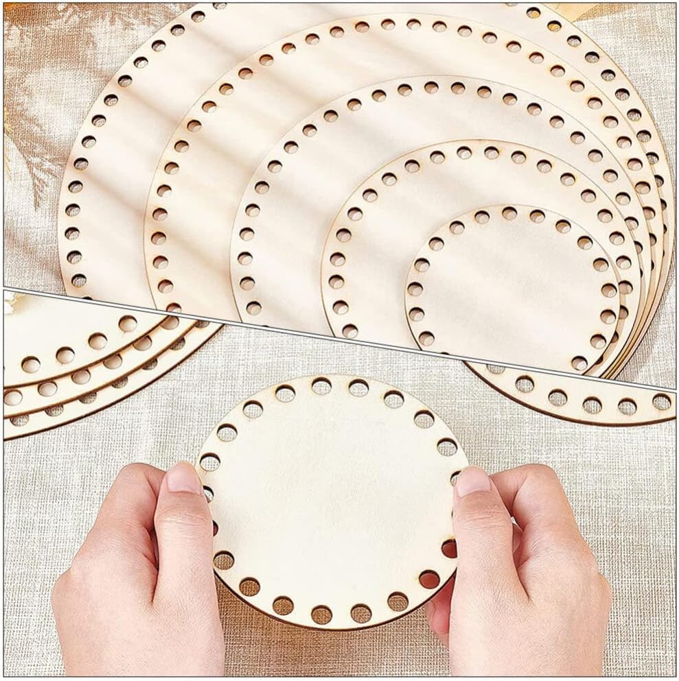 Wooden circular templates with holes on a textured surface