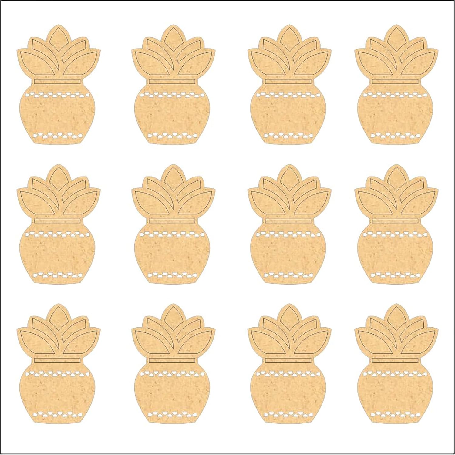 Pattern of decorative pots with floral designs on a white background